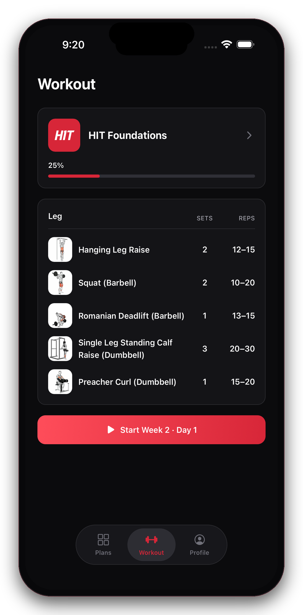 Active plan with the next HIT session ready