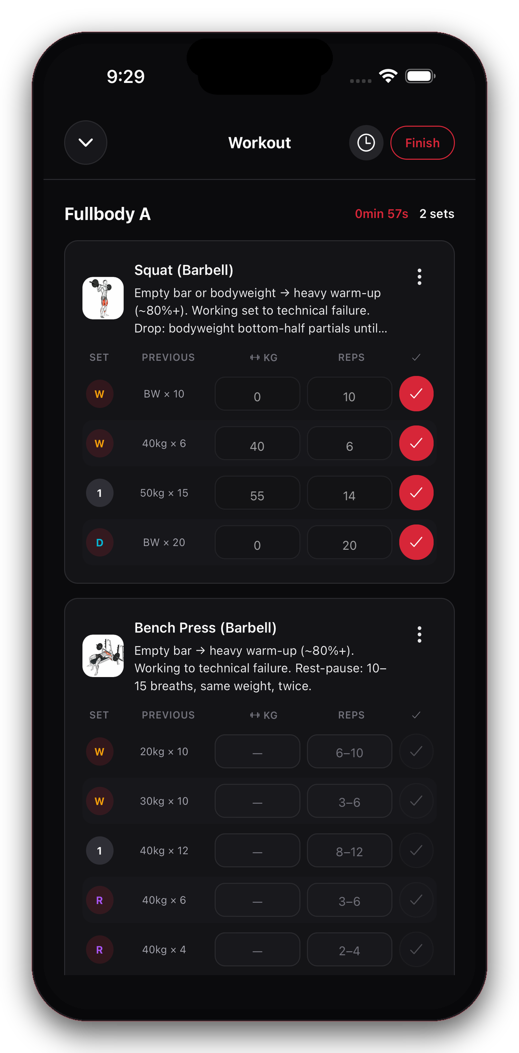 Logging warm-up, working, and drop sets